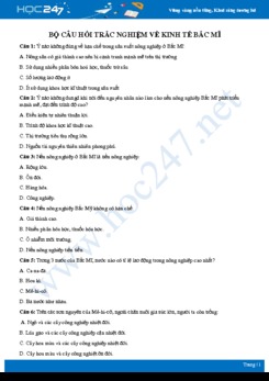 Bộ câu hỏi trắc nghiệm về Kinh tế Bắc Mĩ có đáp án môn Địa lí 7
