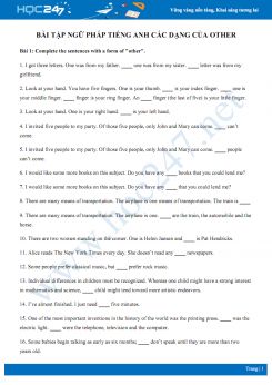 Bài tập ngữ pháp Tiếng Anh các dạng của Other
