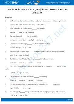 140 câu trắc nghiệm về cụm động từ trong Tiếng Anh có đáp án