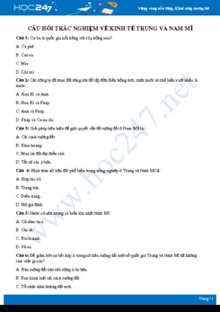 30 câu hỏi trắc nghiệm ôn tập về Kinh tế Trung và Nam Mĩ có đáp án môn Địa lí 7