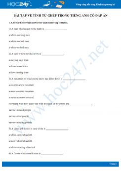 Bài tập về tính từ ghép trong Tiếng Anh có đáp án