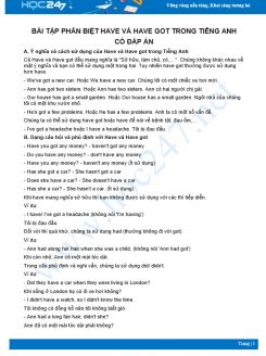 Bài tập phân biệt Have và Have Got trong Tiếng Anh