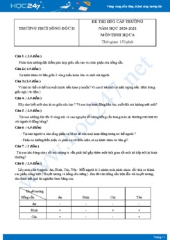 Đề thi chọn HSG cấp trường môn Sinh học 8 năm 2020 Trường THCS Sông Đốc II có đáp án