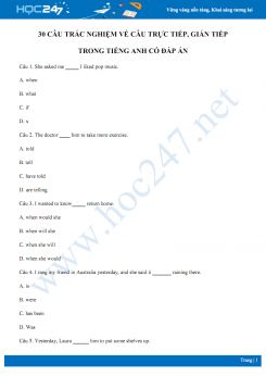 30 câu trắc nghiệm về câu trực tiếp, gián tiếp trong Tiếng Anh có đáp án