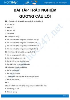 24 bài tập trắc nghiệm ôn tập về Gương cầu lồi môn Vật Lý 7 có đáp án
