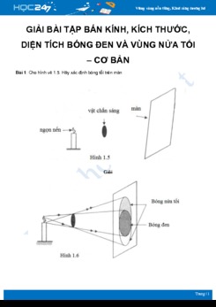 Hướng dẫn giải bài tập Bán kính, kích thước, diện tích bóng đen và vùng nửa tối – Cơ bản môn Vật Lý 7