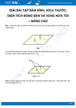 Hướng dẫn giải bài tập Bán kính, kích thước, diện tích bóng đen và vùng nửa tối – Nâng cao môn Vật Lý 7