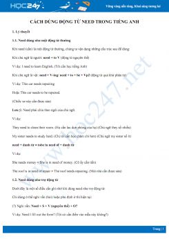 Cách dùng động từ Need trong Tiếng Anh