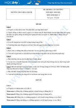 Đề thi chọn HSG cấp trường môn Sinh học 8 năm 2020 Trường THCS Hòa Chánh có đáp án