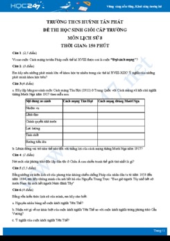 Đề thi học sinh giỏi môn Lịch sử 8- Trường THCS Huỳnh Tấn Phát có đáp án