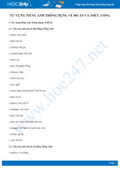 Từ vựng Tiếng Anh thông dụng về đồ ăn và thức uống