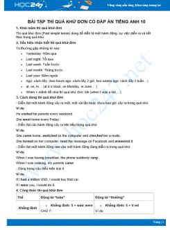 Tổng hợp bài tập thì quá khứ đơn có đáp án Tiếng Anh 10