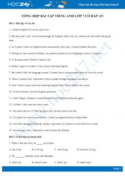 Tổng hợp bài tập Tiếng Anh lớp 7 có đáp án