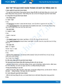 Tổng hợp bài tập thì quá khứ hoàn thành có đáp án Tiếng Anh 10