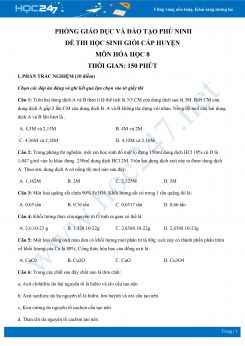 Đề thi học sinh giỏi môn Hóa học 8- Phòng GD & ĐT Phù Ninh có đáp án