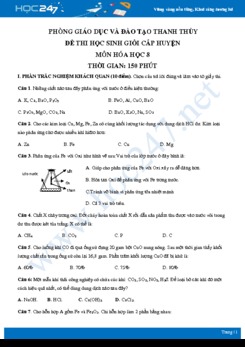 Đề thi học sinh giỏi môn Hóa học 8- Phòng GD & ĐT Thanh Thủy có đáp án