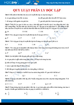 31 Bài tập trắc nghiệm ôn tập Quy luật phân li độc lập Sinh học 12 có đáp án