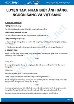 Luyện giải bài tập về Nhận biết ánh sáng, nguồn sáng và vật sáng môn Vật Lý 7