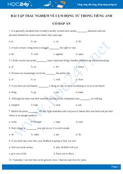 Bài tập trắc nghiệm về cụm động từ trong Tiếng Anh có đáp án