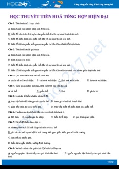 30 Bài tập trắc nghiệm ôn tập Học thuyết tiến hóa tổng hợp hiện đại Sinh học 12 có đáp án