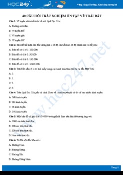 40 câu hỏi trắc nghiệm ôn tập về Trái Đất có đáp án môn Địa lí 6