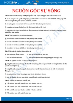 Bài tập trắc nghiệm ôn tập chủ đề Nguồn gốc của sự sống trên Trái đất Sinh học 12 có đáp án