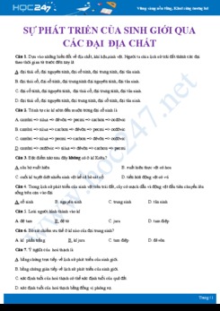 Bài tập trắc nghiệm ôn tập Sự phát triển của sinh giới qua các đại địa chất Sinh học 12