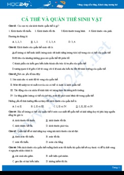 43 Bài tập trắc nghiệm vận dụng Cá thể và quần thể sinh vật Sinh học 12 có đáp án