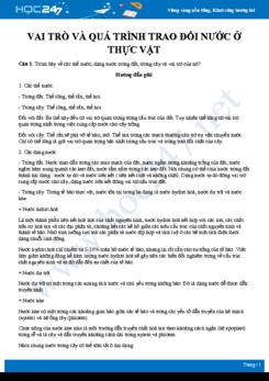 Bài tập tự luận ôn tập Vai trò và quá trình trao đổi nước ở thực vật Sinh học 11