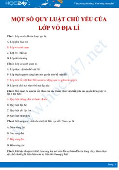 Câu hỏi trắc nghiệm ôn tập chủ đề Một số quy luật chủ yếu của lớp vỏ địa lí thuộc Địa lí 10