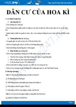 Lý thuyết và bài tập ôn tập Các đặc điểm về dân cư Hoa Kì Địa lí 11