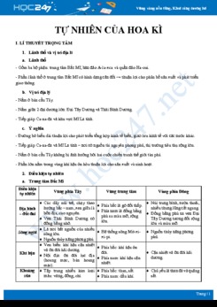 Lý thuyết và bài tập ôn tập Điều kiện tự nhiên của Hoa Kì Địa lí 11