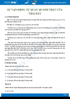Tổng ôn Sự vận động tự quay quanh trục của Trái Đất Địa lí 10