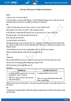 Bài tập tổng quát về Biến Dị môn Sinh học 9 năm 2021 có đáp án