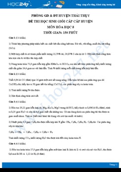 Đề thi học sinh giỏi môn Hóa học 8- Phòng GD & ĐT Thái Thụy có đáp án