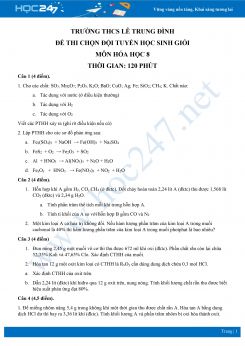 Đề thi chọn đội tuyển học sinh giỏi môn Hóa học 8- Trường THCS Lê Trung Đình có đáp án