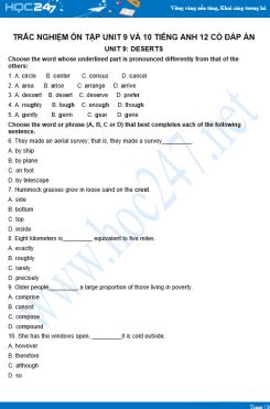 Trắc nghiệm ôn tập Unit 9, 10 Tiếng Anh 12 có đáp án