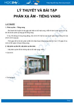 Tổng hợp lý thuyết và bài tập về Phản xạ âm - Tiếng vang môn Vật Lý 7 năm 2021