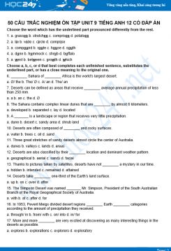 50 câu hỏi trắc nghiệm ôn tập Unit 9 Tiếng Anh 12 có đáp án
