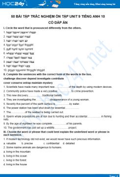 50 câu hỏi trắc nghiệm ôn tập Unit 9 Tiếng Anh 10 có đáp án