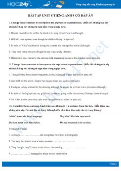 Bài tập Unit 8 Tiếng Anh 9 có đáp án số 1