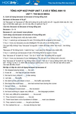 Tổng hợp ngữ pháp Unit 7, 8 và 9 Tiếng Anh 10