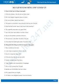 Bài tập so sánh Tiếng Anh 7 có đáp án