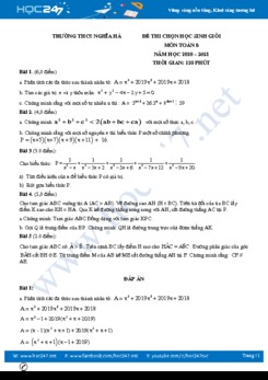 Đề thi chọn HSG môn Toán 8 năm 2021 có đáp án Trường THCS Nghĩa Hà