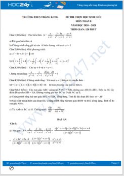 Đề thi chọn HSG môn Toán 8 năm 2021 có đáp án Trường THCS Thăng Long