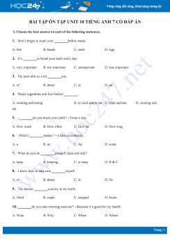 Bài tập ôn tập Unit 10 Tiếng Anh 7 có đáp án