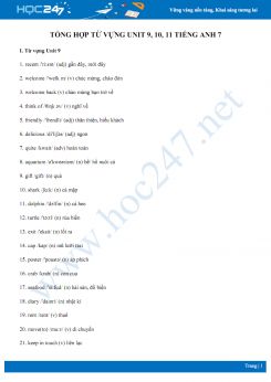 Tổng hợp từ vựng Unit 9, 10, 11 Tiếng Anh 7