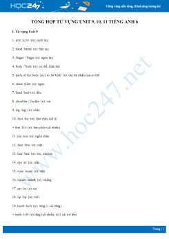 Tổng hợp từ vựng Unit 9, 10, 11 Tiếng Anh 6