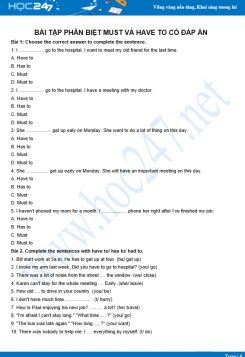 Bài tập phân biệt Must và Have to có đáp án