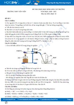 Bộ đề thi chọn HSG môn Hóa học 10 năm 2021 có đáp án Trường THPT Yên Viên